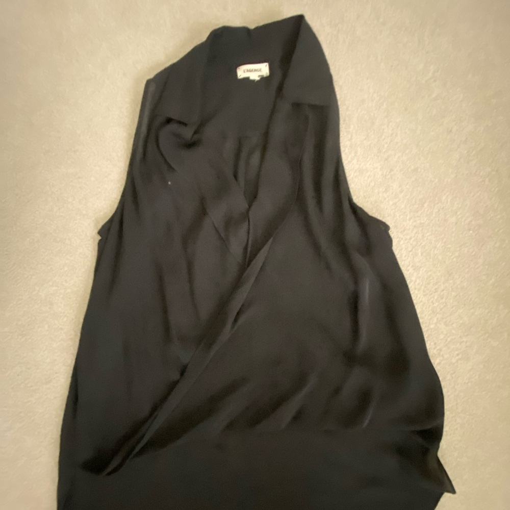 L’Agence Black Cross Body Silk Sleeveless Top